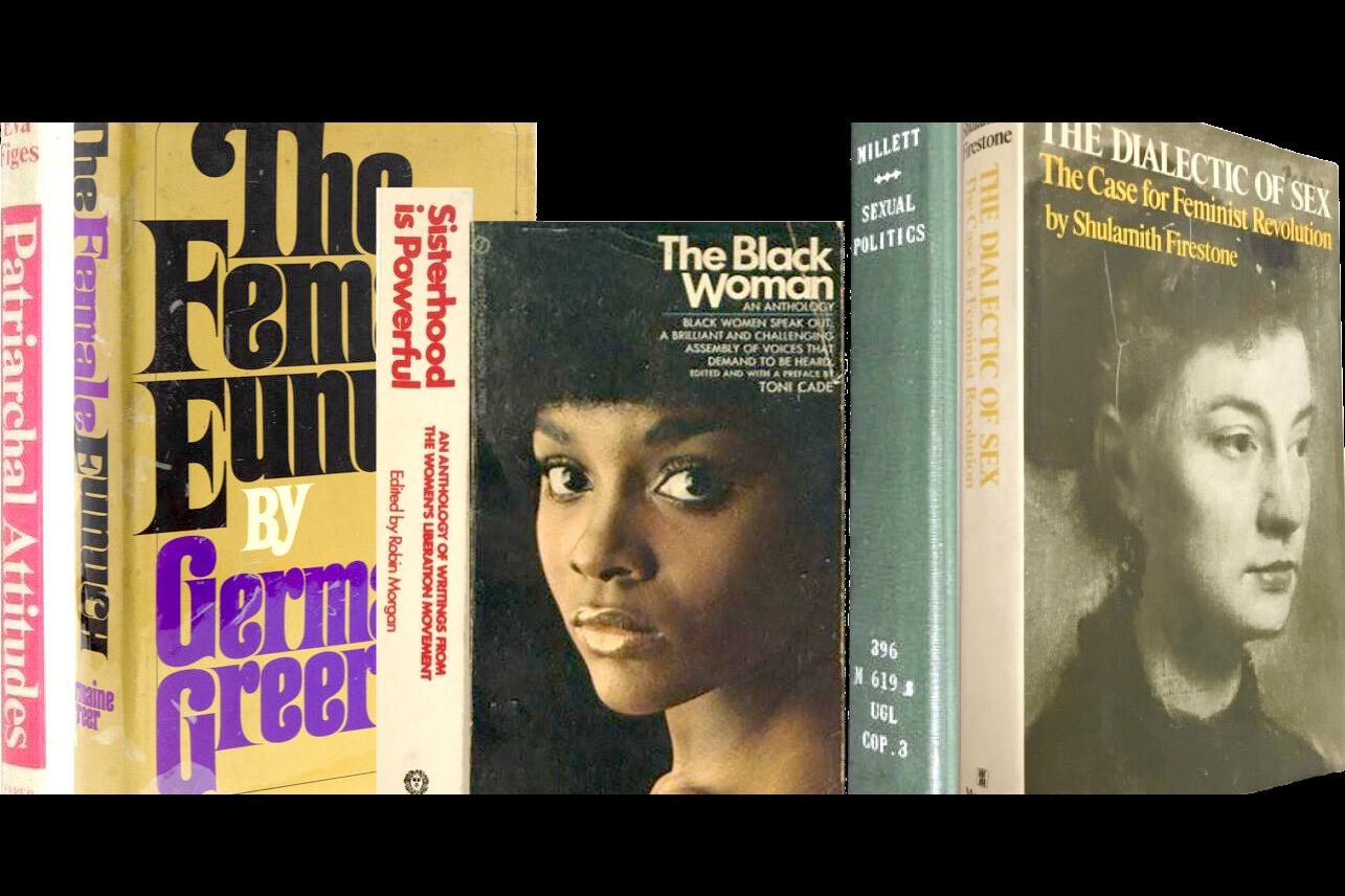Several Feminist Book covers, one with a African American woman another with a white woman